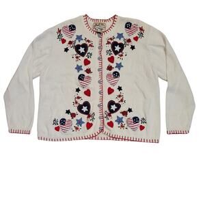 Vintage Heirloom Collection USA Americana 4th of July Cardigan Sweater Womens XL
